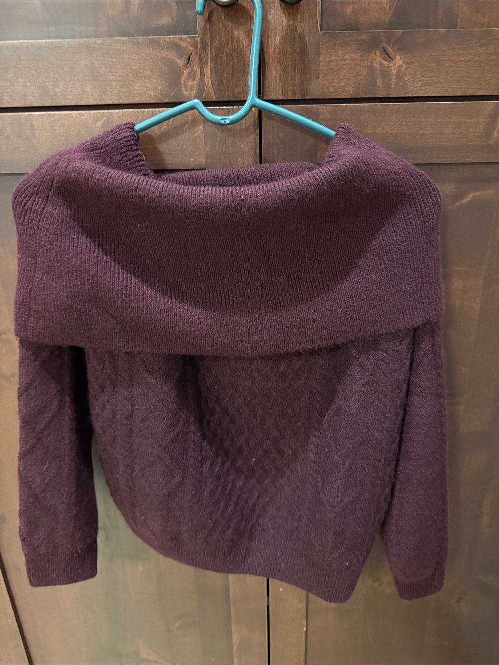 Divided Off-the-Shoulder Foldover Sweater in Plum